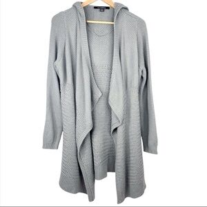 Le Chateau Grey Knit Hooded Waterfall Wrap Front Open Cardigan Sweater XL